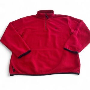 USA Made Nautica Sweater XL Red Fleece Pullover Quarter Zip Mens Embroidered EUC